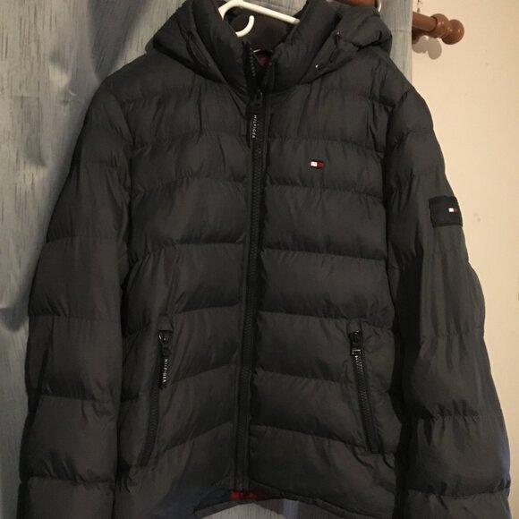 Tommy Hilfiger Large Men's Puffer Jacket, Grey with Hood - Picture 1 of 5